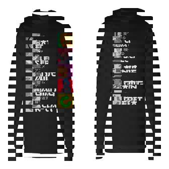 Japan Boba Manga Kawaii Cool Gamer Japanese Eat Sleep Anime Gaming Repeat -Youth Black Small Anime Long Sleeve T-Shirt - Monsterry
