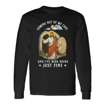 Jesus Coming Out Of My Cave And I've Been Doing Just Fine Long Sleeve T-Shirt - Thegiftio UK