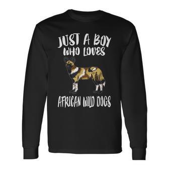 Just A Boy Who Loves African Wild Dogs Long Sleeve T-Shirt - Monsterry