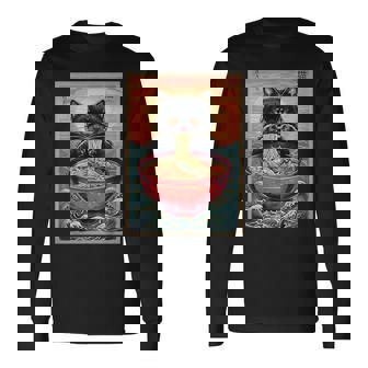 Kawaii Cat Anime Cat Ramen Graphic Japanese Long Sleeve T-Shirt - Thegiftio