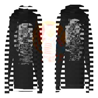 Kawaii Japanese Samurai Cat With Sword Long Sleeve T-Shirt - Thegiftio