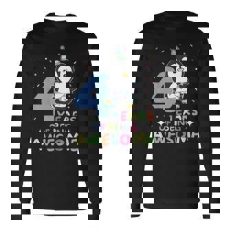Kids 4th Birthday Penguin For Children Four Years Old Long Sleeve T-Shirt - Monsterry