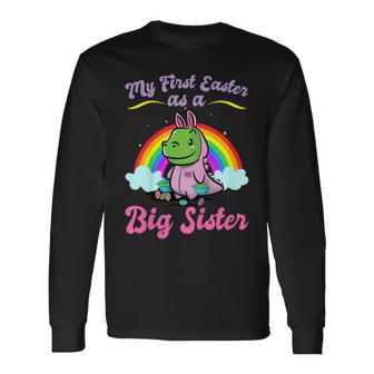Kids My First Easter As A Big Sister Cute Easter Bunny Egg Hunt Long Sleeve T-Shirt - Monsterry