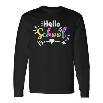 Kids Hello School Heart Arrow Back To School Student Teacher Long Sleeve T-Shirt - Monsterry