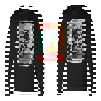 Kitten Eating Japanese Noodles Anime Manga Baby Cat Ramen Long Sleeve T-Shirt - Seseable
