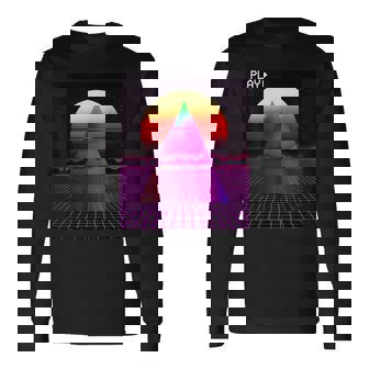 Le Coucher Du Soleil Grille De Style Outrun Synthwave T-shirt à manches longues - Cadeauxyz