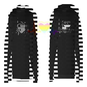 LGBT Heartbeat Pride EKG Rainbow Flag Heart Gay Lesbian Love Long Sleeve T-Shirt - Monsterry