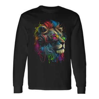 Lion Sunglasses Headphones Party Lion Lovers Lion Langarmshirts - Geschenkecke