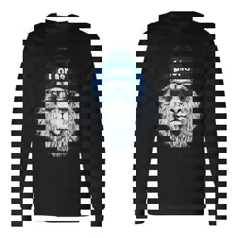 Lions Lover Apparel Lion Face With Sunglasses Winter Long Sleeve T-Shirt - Monsterry