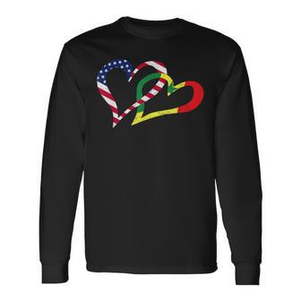 Love Heart Senegal African USA Americans Flag Colors Long Sleeve T-Shirt - Monsterry