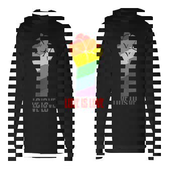 Love Is Love LGBT Flag Rainbow Fist Lesbian Gay Pride Long Sleeve T-Shirt - Monsterry