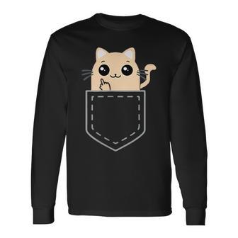 Lustige Katze Mittelfinger Stinkefinger Cat Kawaii Langarmshirts - Geschenkecke