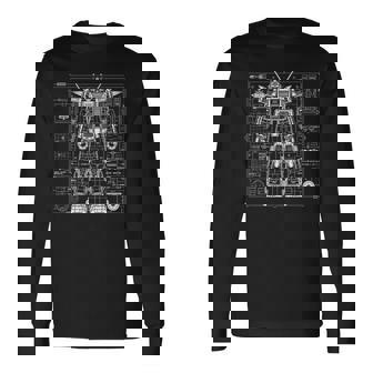 Mech Warrior Blueprint Shirt Mighty Tech Robot Fighter Long Sleeve T-Shirt - Monsterry