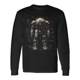Mech Warrior Blueprint Shirt Tech Robot Fighter Long Sleeve T-Shirt - Monsterry