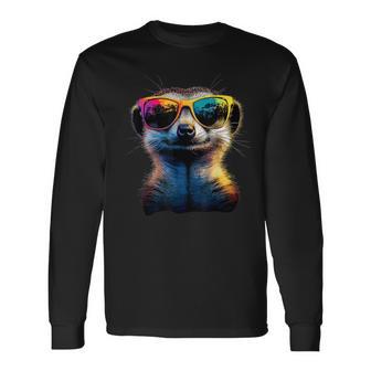 Meerkat With Sunglasses Colourful Popart Cute Meerkat Langarmshirts - Geschenkecke