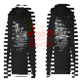 Merry Christmas Siberian Husky Dogs Santa Reindeer Red Truck Long Sleeve T-Shirt - Monsterry