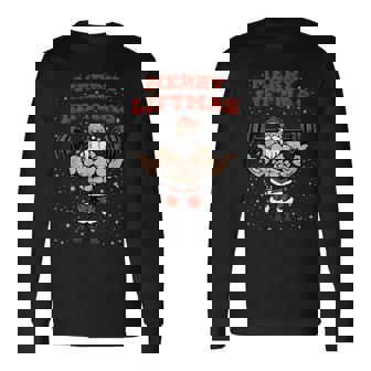Merry Liftmas Christmas Muscular Santa Claus Gym Workout Long Sleeve T-Shirt - Monsterry