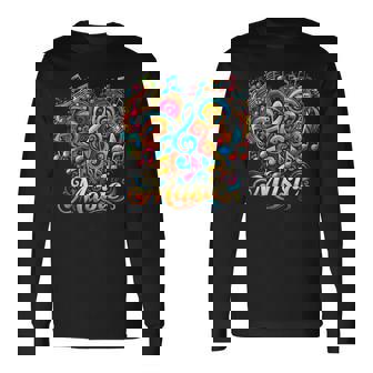 Musician Musical Instrument Colorful Music Notes Treble Clef Long Sleeve T-Shirt - Thegiftio