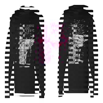 New Years 2025 Pink Champagne Shirt Wine Bottle Disco Balls Long Sleeve T-Shirt - Monsterry