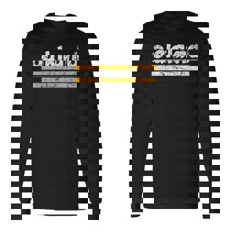 Oakland California Three Stripe Vintage Weathered Long Sleeve T-Shirt | Mazezy