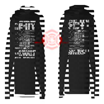Off-Duty Save Yourself Firefighter Retro American Flag Long Sleeve T-Shirt - Seseable