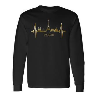 Paris Skyline Heartbeat I Love Eiffel Tower Love France Langarmshirts - Geschenkecke