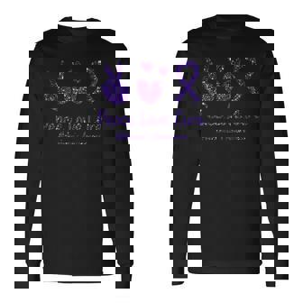 Peace Love Cure Alzheimer's Awareness Happy Purple Graphic Premium Long Sleeve T-Shirt - Monsterry
