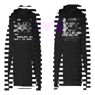 Peace Love Cure Alzheimer's Awareness Purple Ribbon Long Sleeve T-Shirt - Monsterry