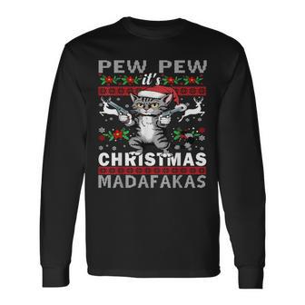 Pew Pew It's Christmas Madafakas Cat Santa Langarmshirts - Geschenkecke