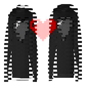 Pixel Heart Pocket Valentine's Day Long Sleeve T-Shirt - Monsterry