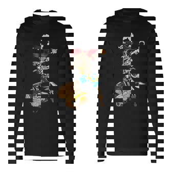 Pot Of Gold Skeleton Pirate Dabbing Dab Hat Pirate Outfit Long Sleeve T-Shirt - Monsterry