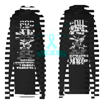 Proud Sister Of A Scleroderma Warrior Teal Awareness Ribbon Long Sleeve T-Shirt - Monsterry
