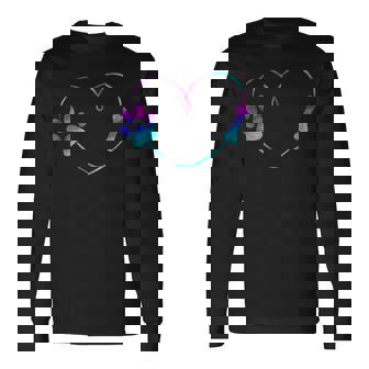 Purple Teal Dog Paw Print Heart And Bone Cute Dogs Paw Lover Tank Top Long Sleeve T-Shirt - Monsterry