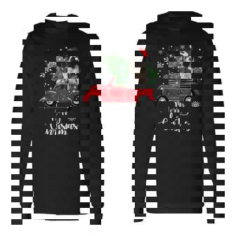 Red Truck Merry Christmas Tree Border Collie Dog Christmas Long Sleeve T-Shirt - Monsterry