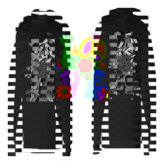 Retro 60's 70's Flower Power Hippy Groovy Love Peace Hippie Long Sleeve T-Shirt - Monsterry
