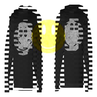 Retro Acidhouse 80s 90s Vintage Smile Distressed T-Shirt Long Sleeve T-Shirt - Monsterry