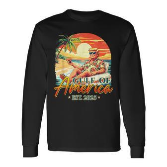 Retro Gulf Of Usa America Est 2025 American Flag Gulf Mexico Long Sleeve T-Shirt - Monsterry