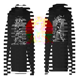 Retro Sunset Sunglasses African Wild Dog Painted Dog Long Sleeve T-Shirt - Monsterry