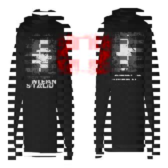 Retro Switzerland Flag Patriotic Swiss Flag Camiseta de manga larga - Regaloses