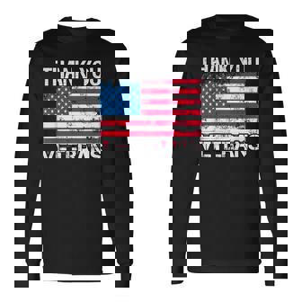 Retro US Flag Military Vet Appreciation Thank You Veterans Long Sleeve T-Shirt - Monsterry