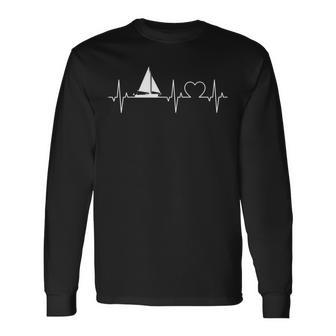 Sailing Boat Heartbeat Sailing Ecg Catamaran Skipper Sailer Langarmshirts - Geschenkecke