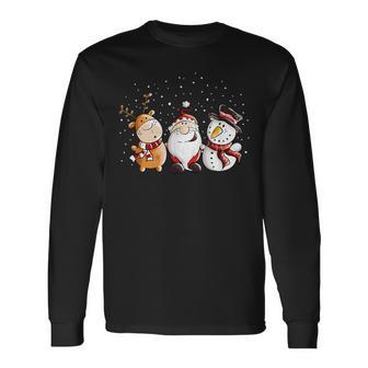 Santa Claus Reindeer And Snowman In The Snow I Christmas Langarmshirts - Geschenkecke