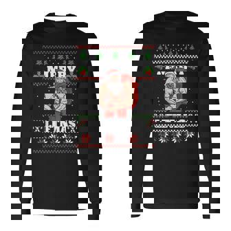 Santa Claus Weightlifting Christmas Fitness Gym Xmas Men Long Sleeve T-Shirt - Monsterry