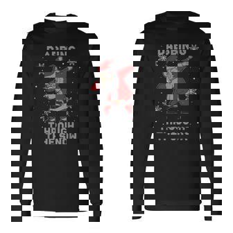 Santa Dabbing Through The Snow Ugly Christmas Knitting Fake Long Sleeve T-Shirt - Monsterry