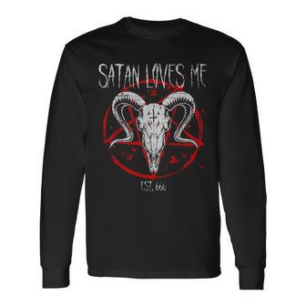 Satanist Baphomet 666 Satanism Satan Loves Me Langarmshirts - Geschenkecke