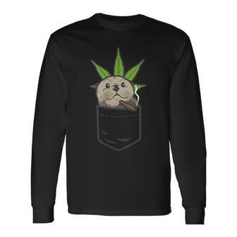 Sea Otter Smoking Weed Cannabis Blunt 420 Thc Stoner Langarmshirts - Geschenkecke