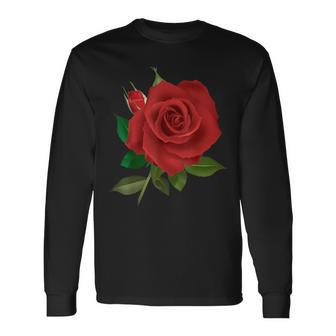 Single Red Roses Flower Lovers Red Roses Floral Gardening Long Sleeve T-Shirt - Monsterry UK