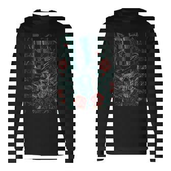 Skeleton Skull Red Rose Guns Top Hat Tank Top Long Sleeve T-Shirt - Monsterry