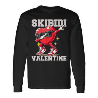 Skibidi Valentine Dabbing Heart Valentines Day Sigma Long Sleeve T-Shirt - Monsterry