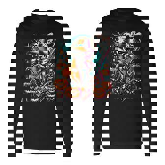 Smokin' Skeleton Guns And Ghouls Halloween Adults Costume Tank Top Long Sleeve T-Shirt - Monsterry